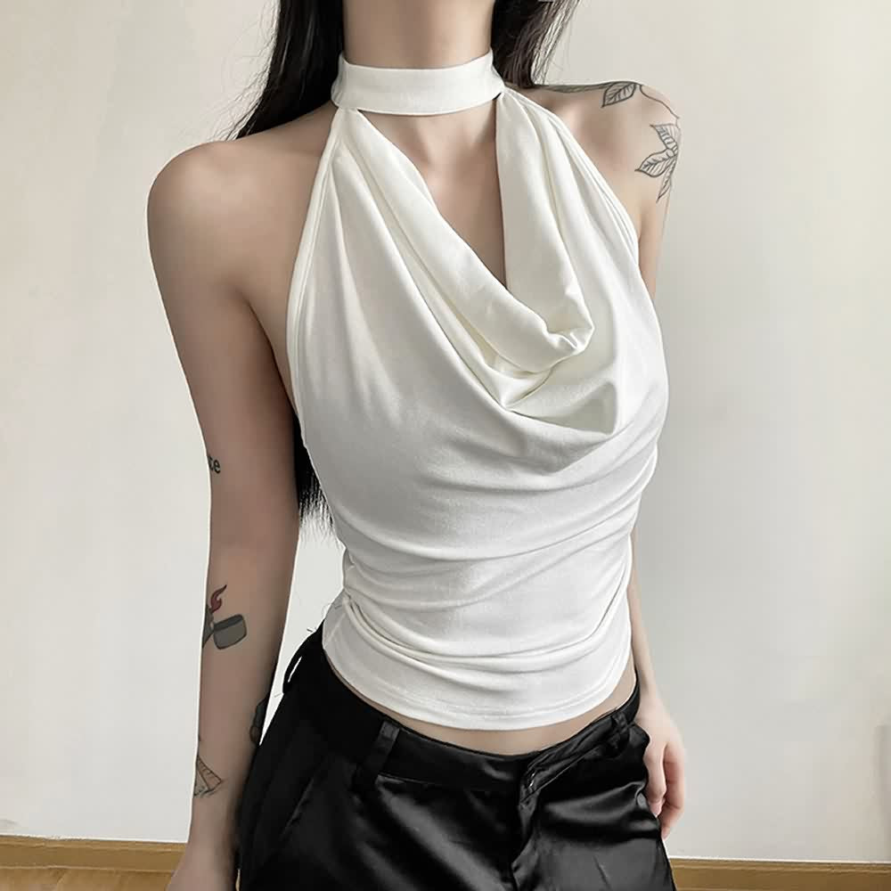 Gothic Halter Open Back Sleeveless Crop Top