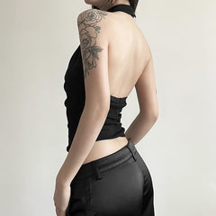 Gothic Halter Open Back Sleeveless Crop Top