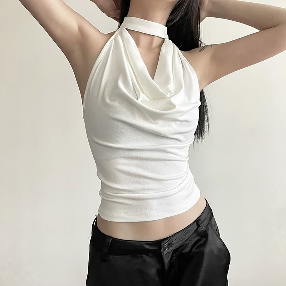 Gothic Halter Open Back Sleeveless Crop Top