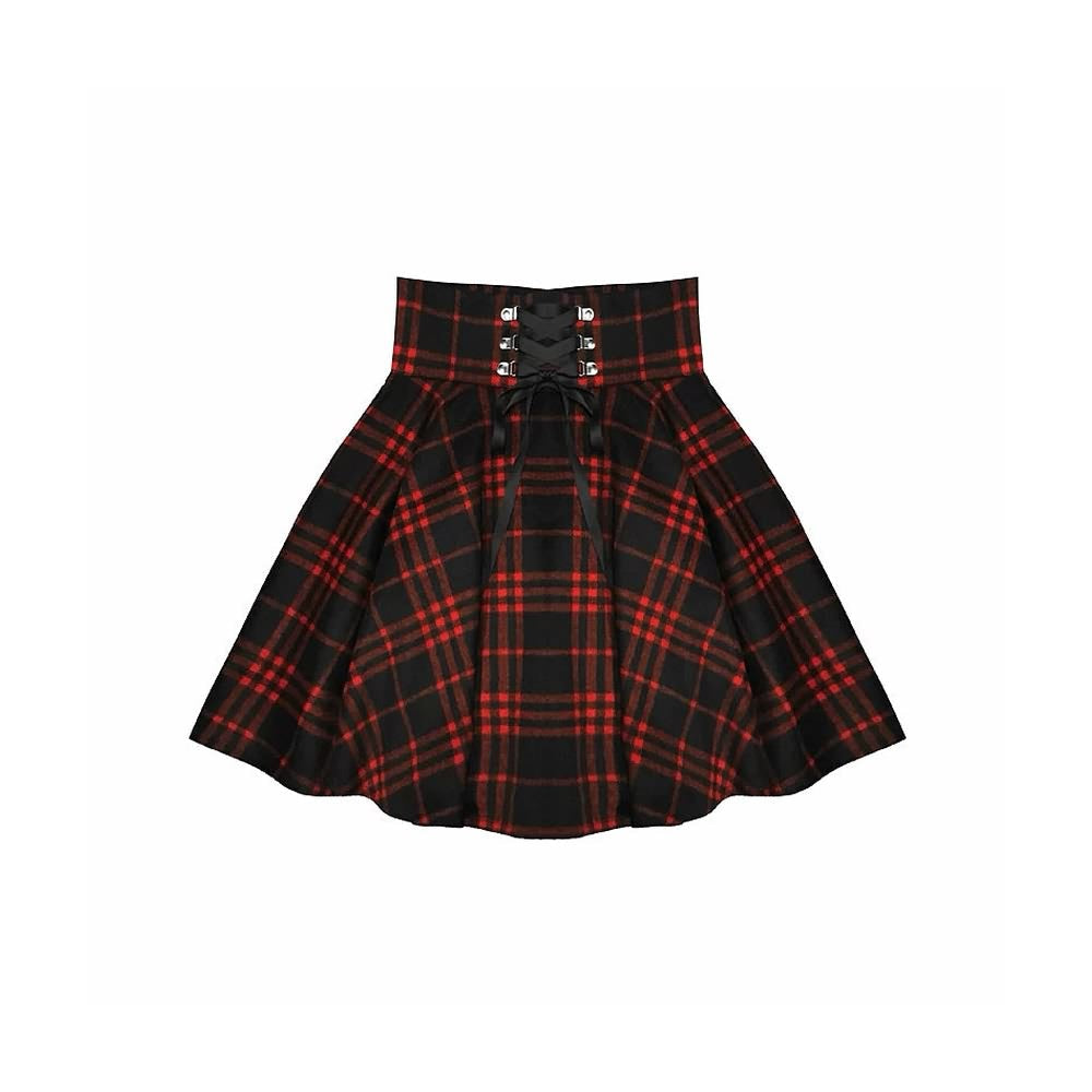 Gothic Harajuku Red Black Plaid Mini Skirt