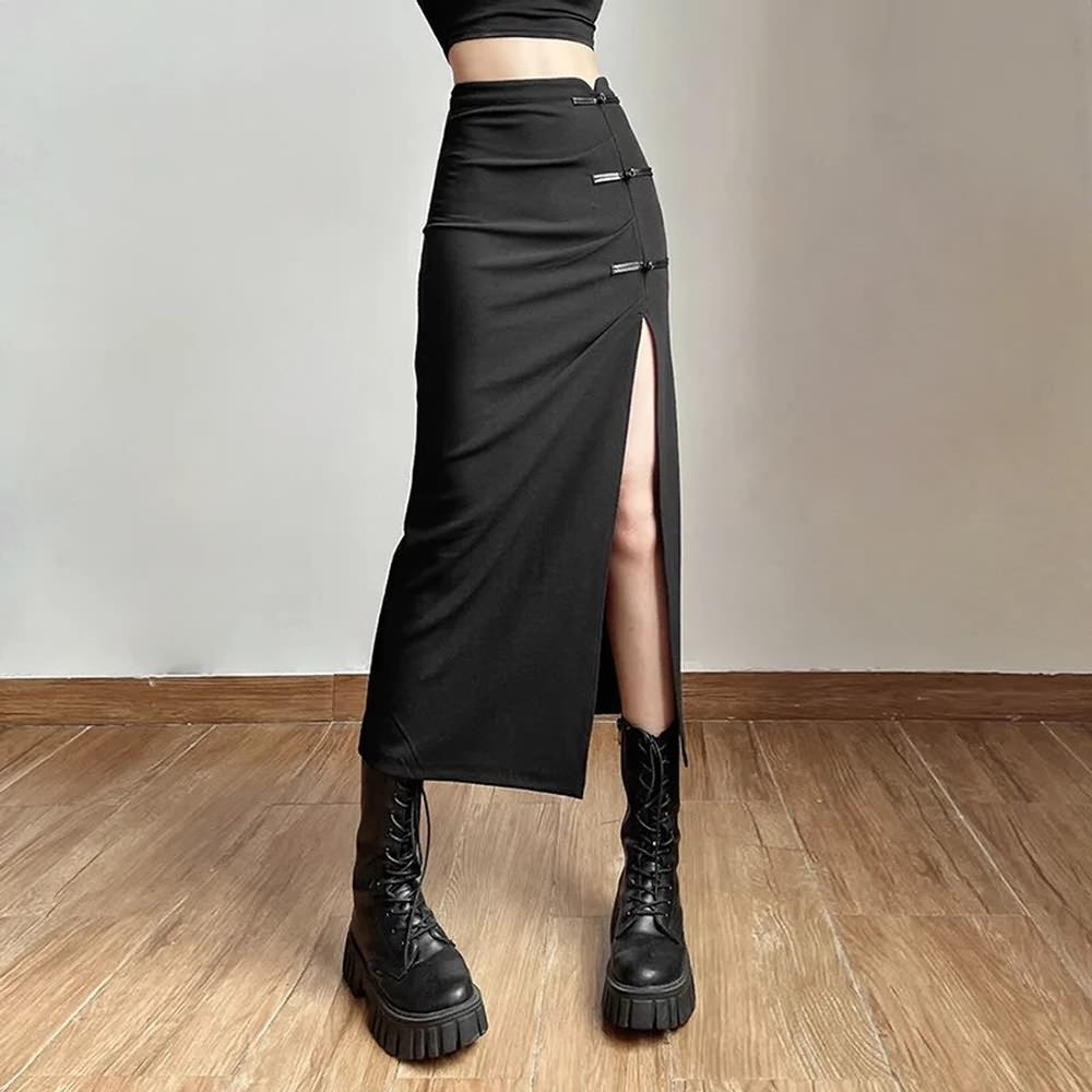 Gothic High Waisted Split Midi Skirt