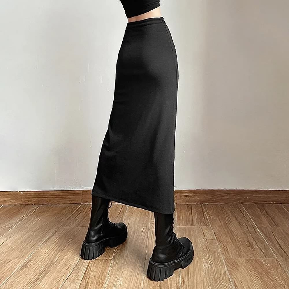 Gothic High Waisted Split Midi Skirt