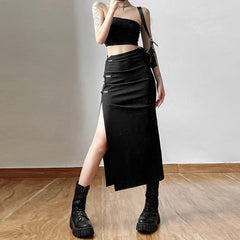 Gothic High Waisted Split Midi Skirt