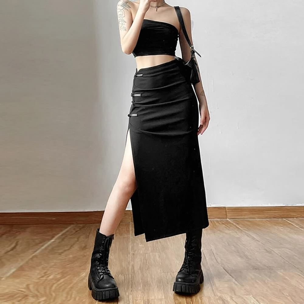 Gothic High Waisted Split Midi Skirt