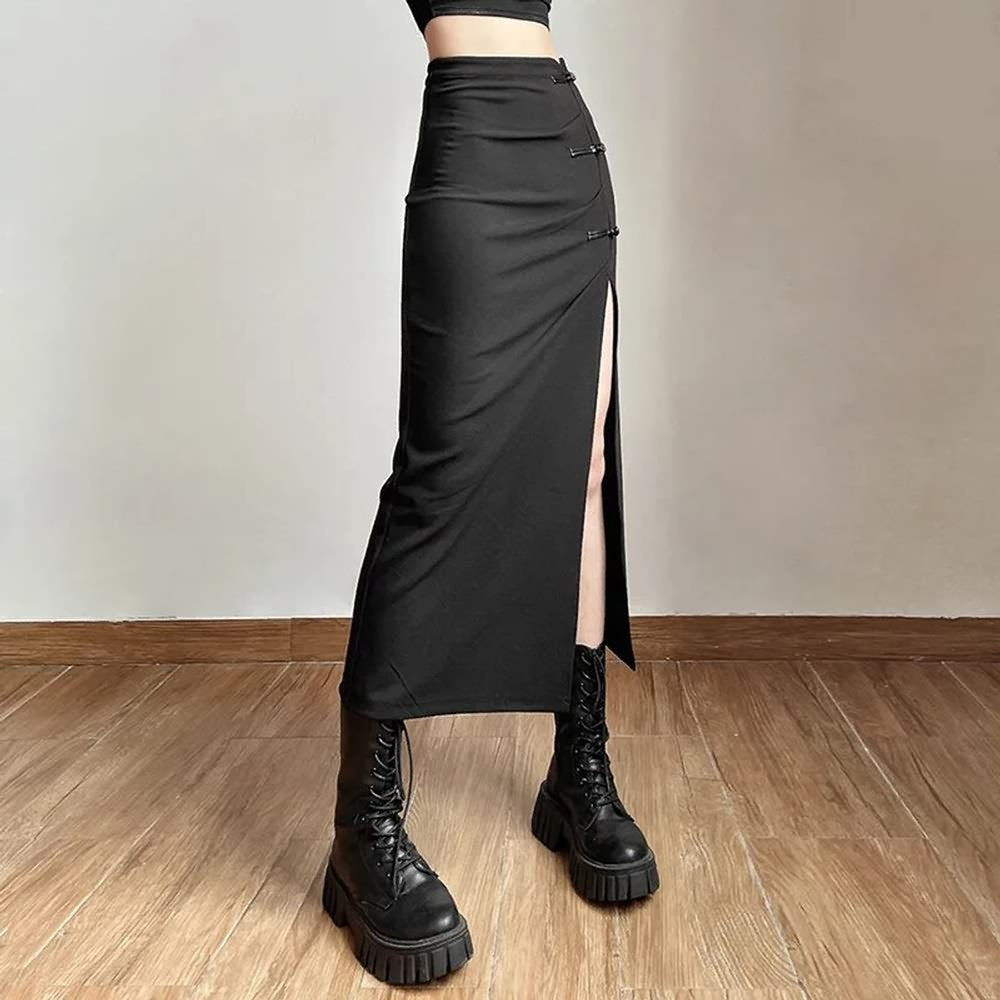 Gothic High Waisted Split Midi Skirt