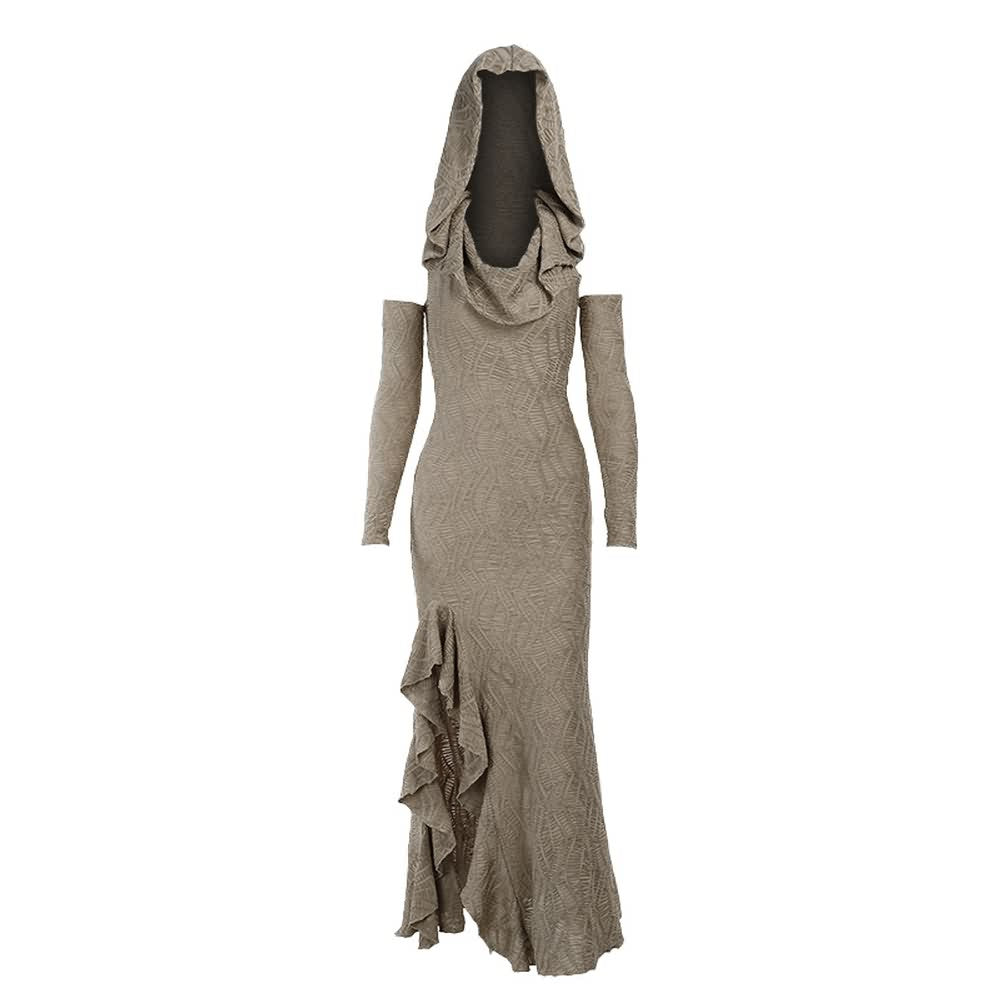 Gothic Hooded Ruffle Slit Maxi Dress