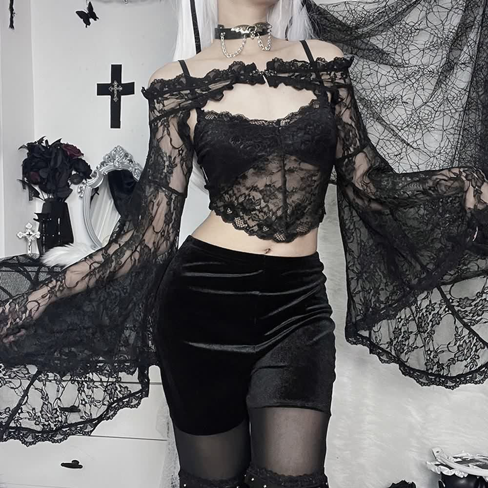 Gothic Lace Bell Sleeve Shrug Top