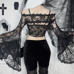 Gothic Lace Bell Sleeve Shrug Top