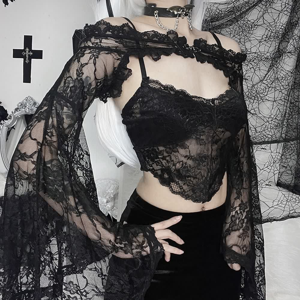 Gothic Lace Bell Sleeve Shrug Top
