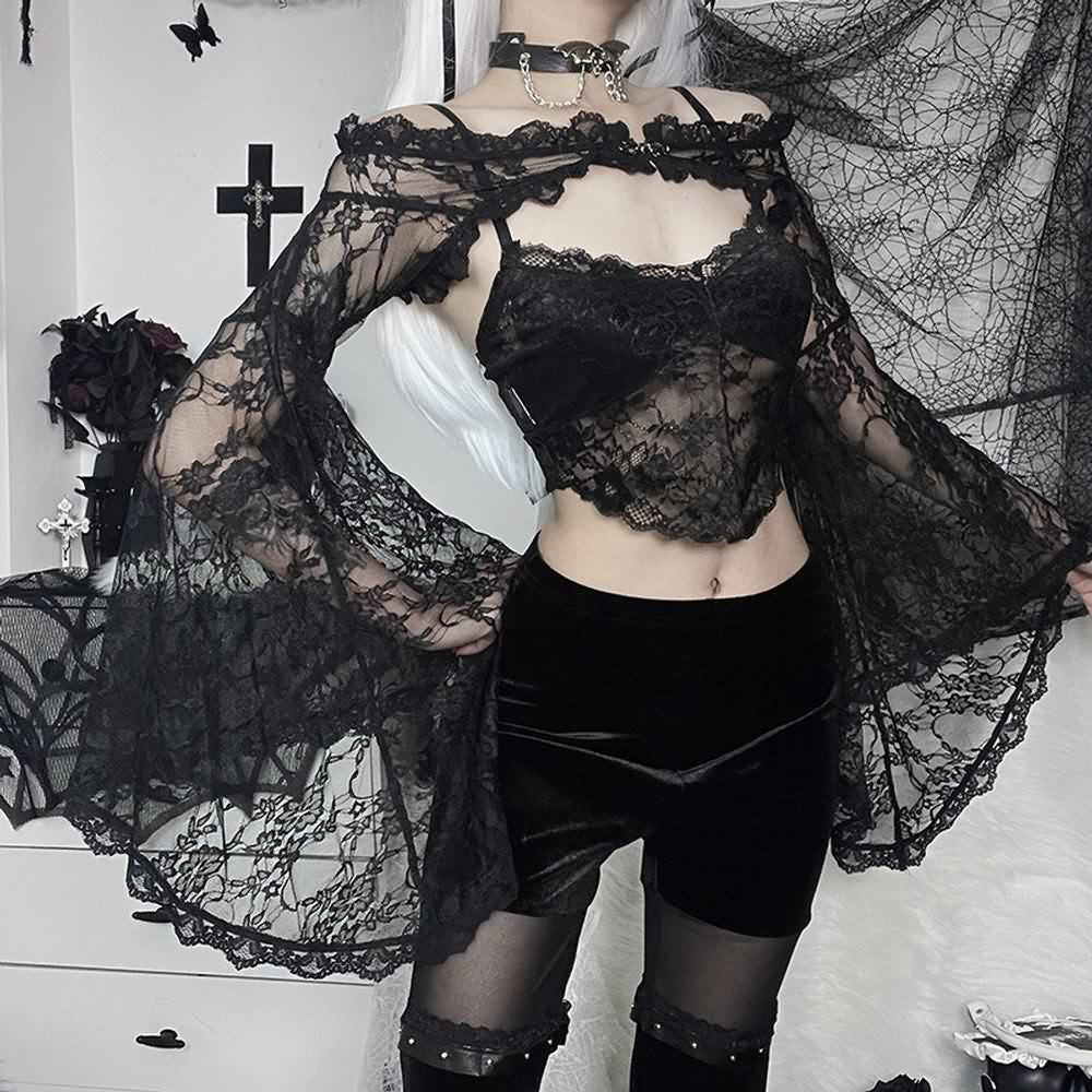 Gothic Lace Bell Sleeve Shrug Top