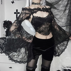 Gothic Lace Bell Sleeve Shrug Top