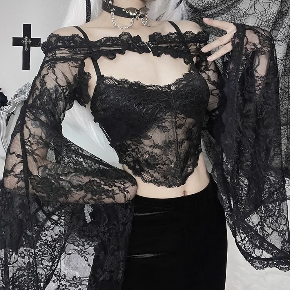 Gothic Lace Bell Sleeve Shrug Top