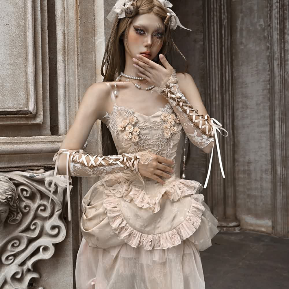 Gothic Lace Fingerless Arm Warmer Gloves