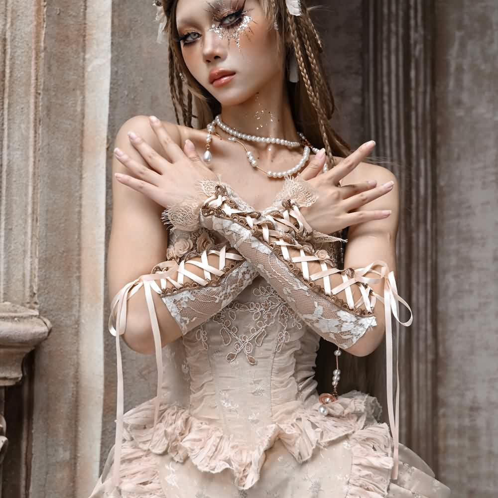 Gothic Lace Fingerless Arm Warmer Gloves
