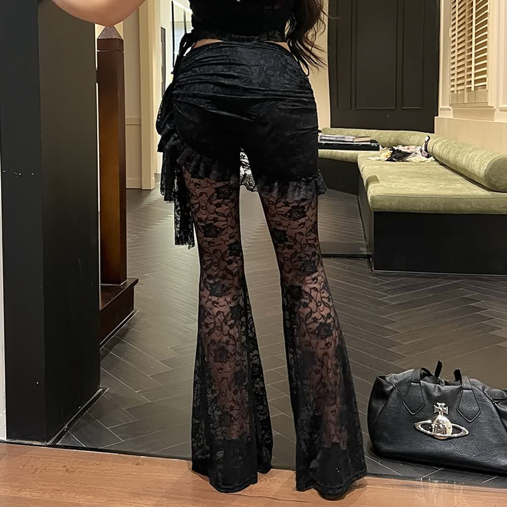 Gothic Lace Flare Skirt Pants