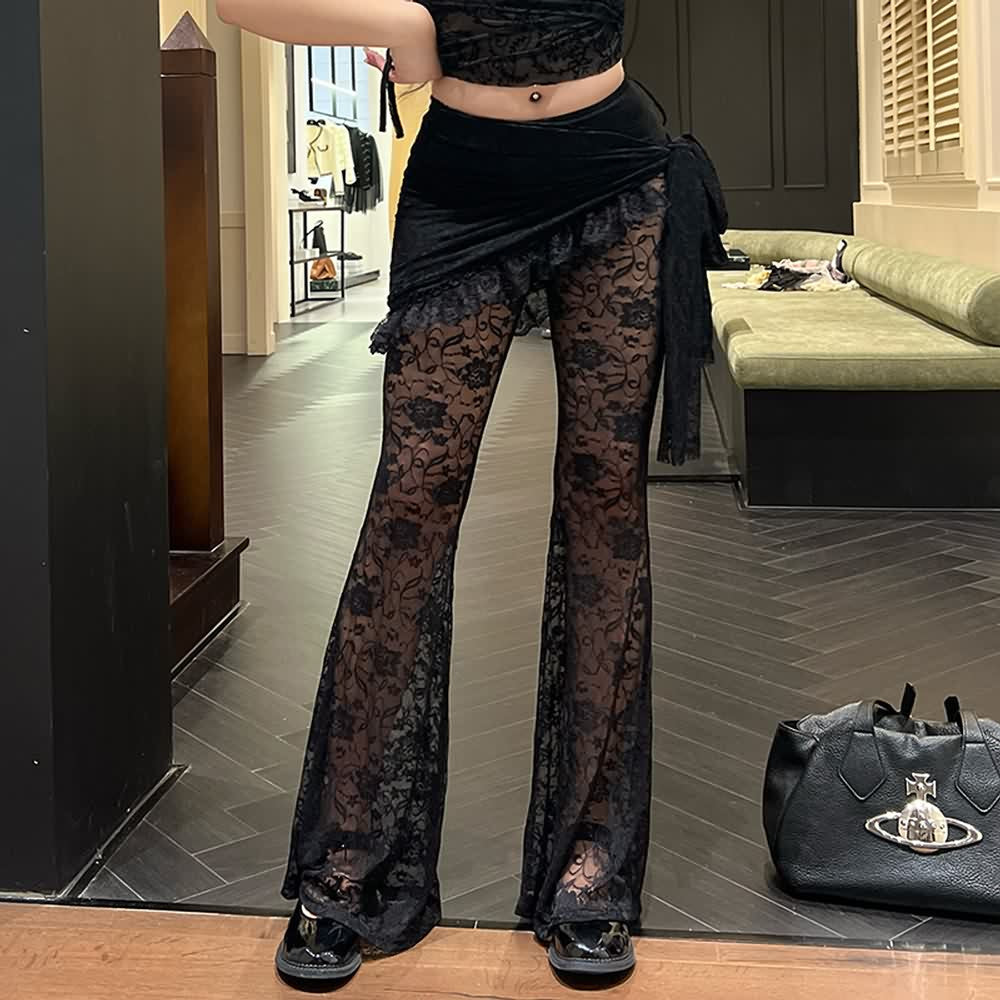 Gothic Lace Flare Skirt Pants