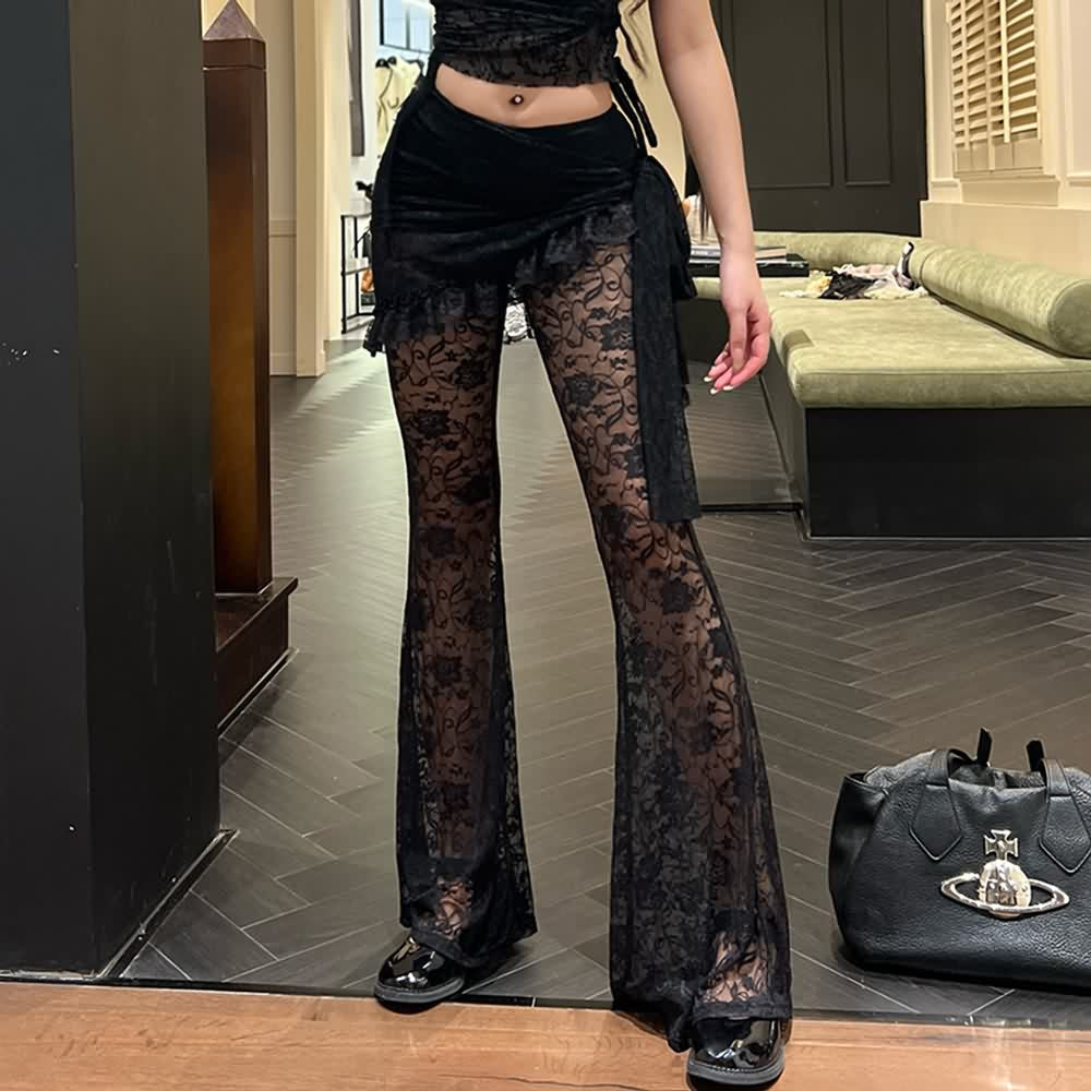 Gothic Lace Flare Skirt Pants