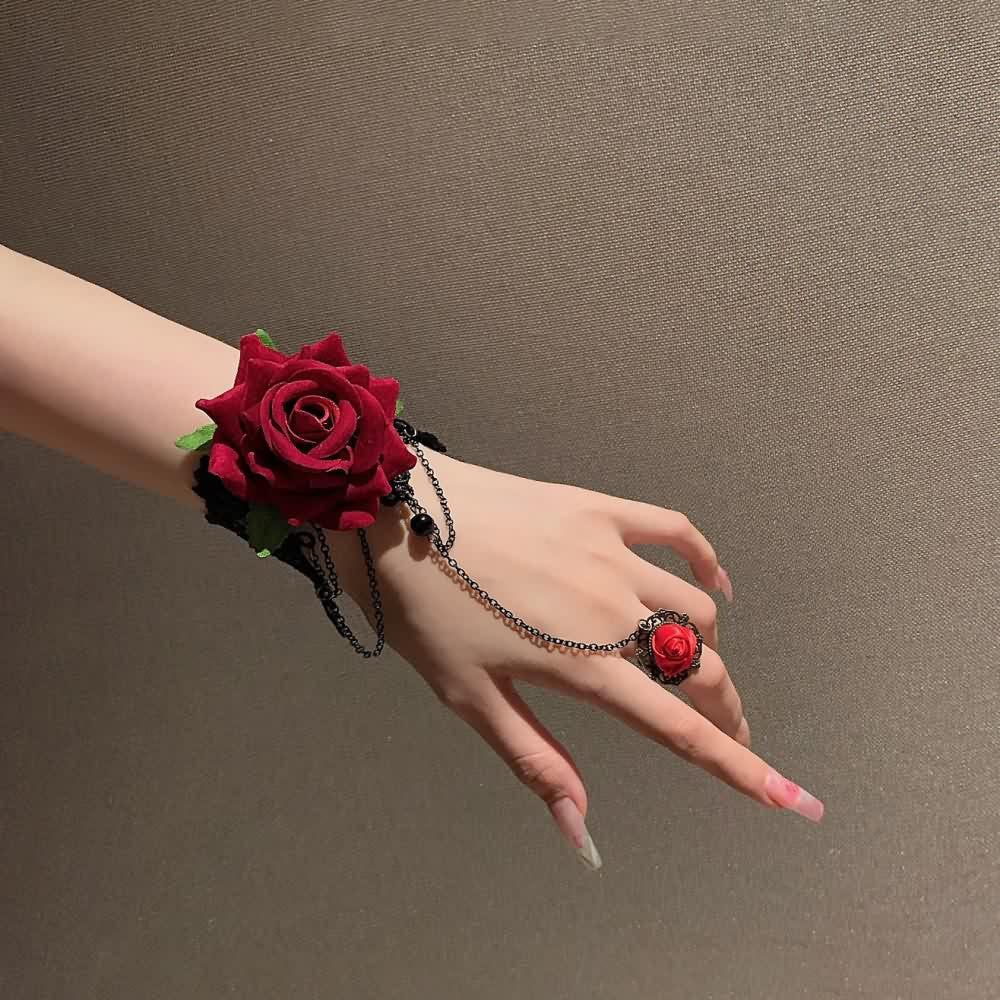 Gothic Lace Rose Ring Bracelet