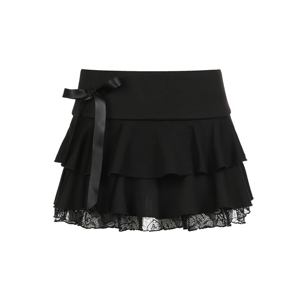 Gothic Lace Trim Tiered Mini Skirt