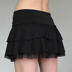 Gothic Lace Trim Tiered Mini Skirt