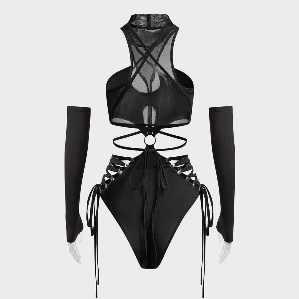 Gothic Lace Up Cut Out Bodysuit