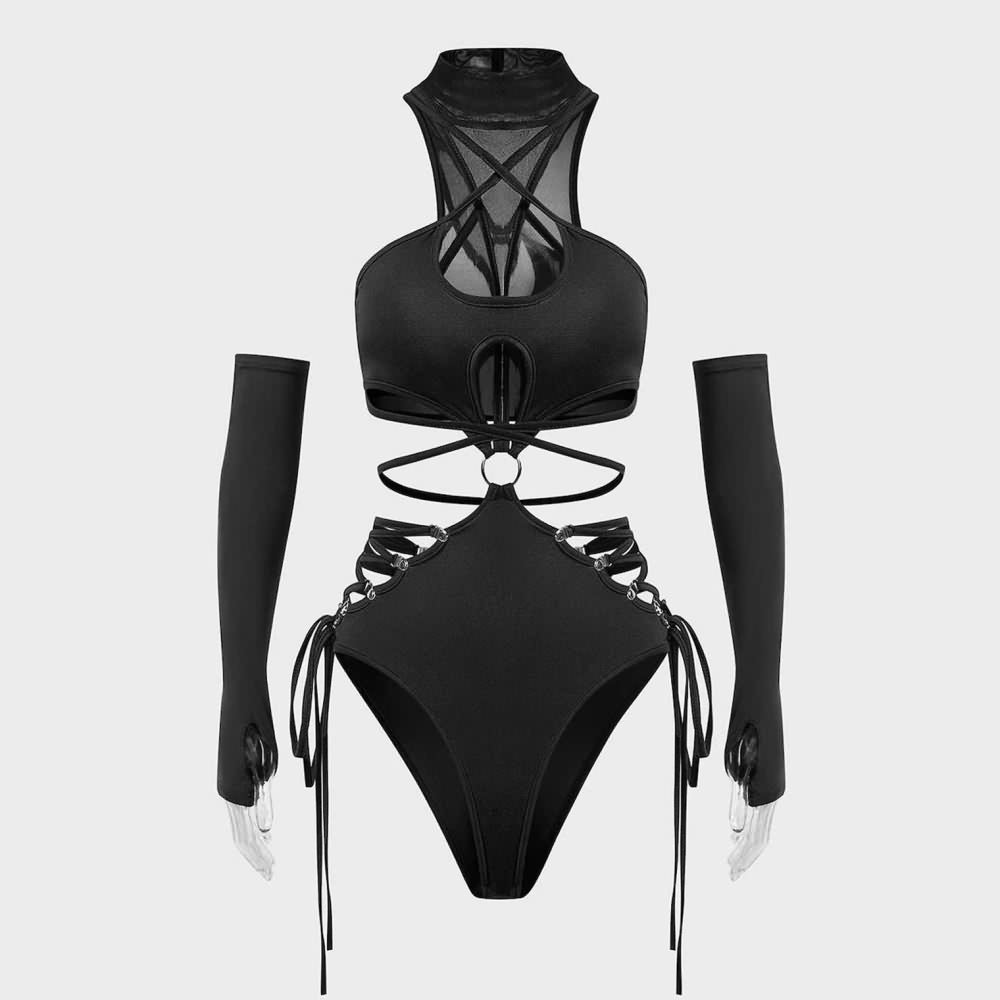 Gothic Lace Up Cut Out Bodysuit