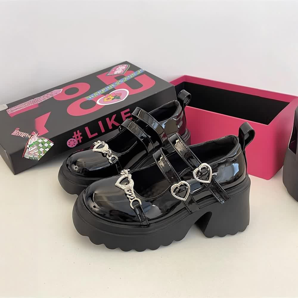 Gothic Lolita Herz Chunky Plateau Mary Janes