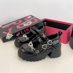 Gothic Lolita Herz Chunky Plateau Mary Janes