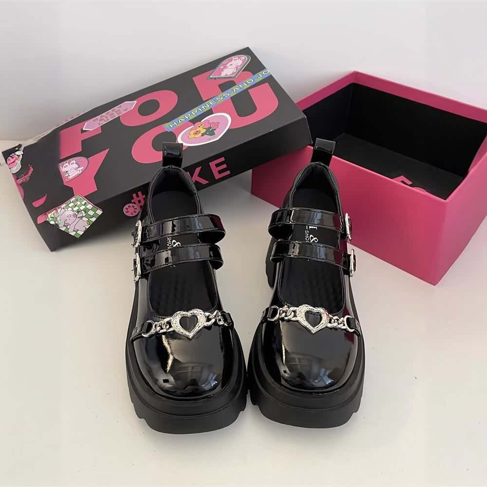 Gothic Lolita Herz Chunky Plateau Mary Janes