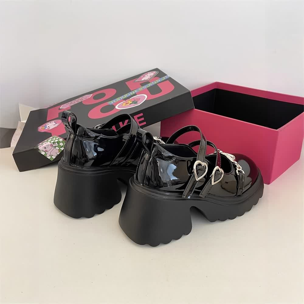 Gothic Lolita Herz Chunky Plateau Mary Janes