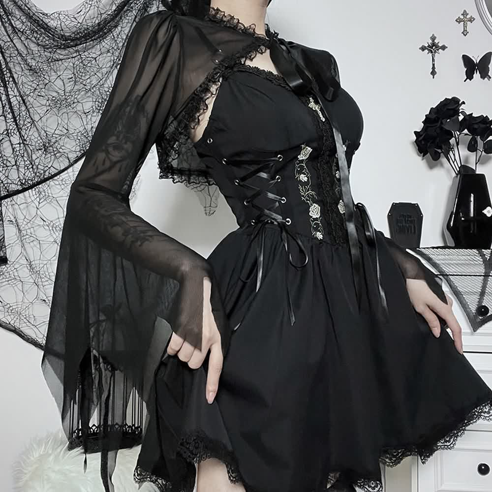 Gothic Mesh Bell Sleeves Shrug Top