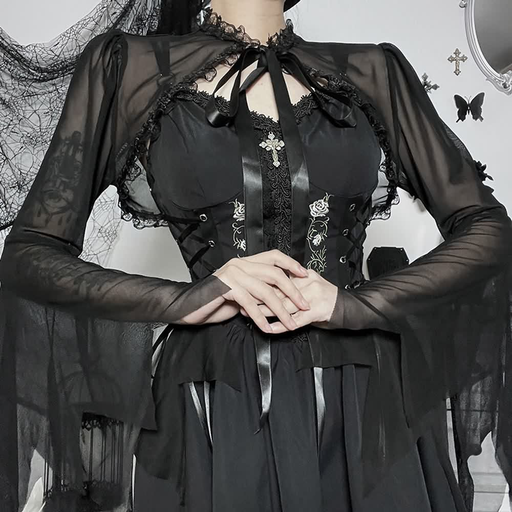 Gothic Mesh Bell Sleeves Shrug Top