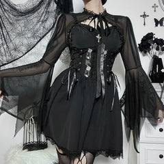 Gothic Mesh Bell Sleeves Shrug Top