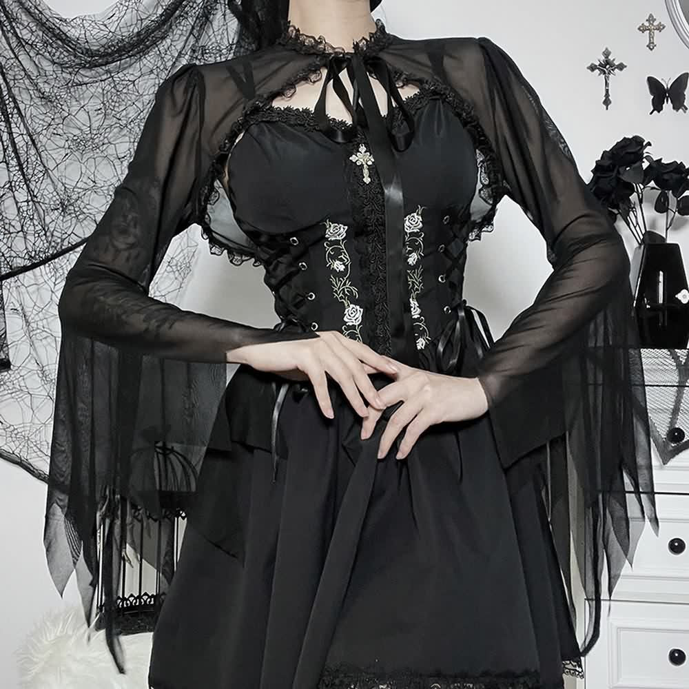 Gothic Mesh Bell Sleeves Shrug Top