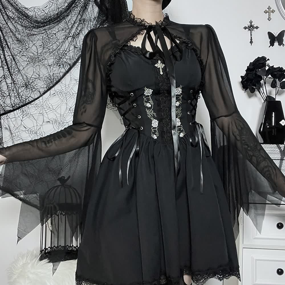 Gothic Mesh Bell Sleeves Shrug Top