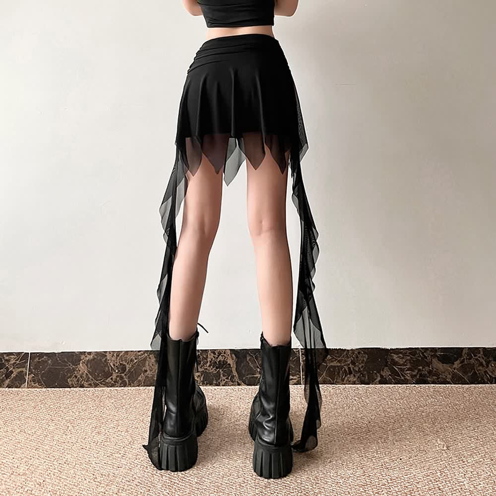 Gothic Mesh Overlay Handkerchief Mini Skirt