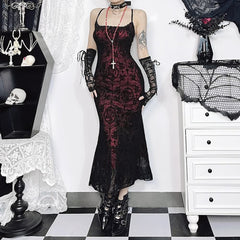 Gothic Mesh Overlay Sleeveless Midi Dress