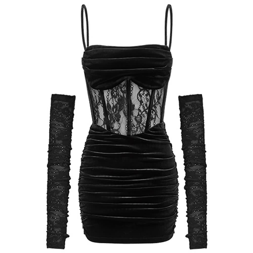 Gothic Mesh Velvet Cami Mini Dress