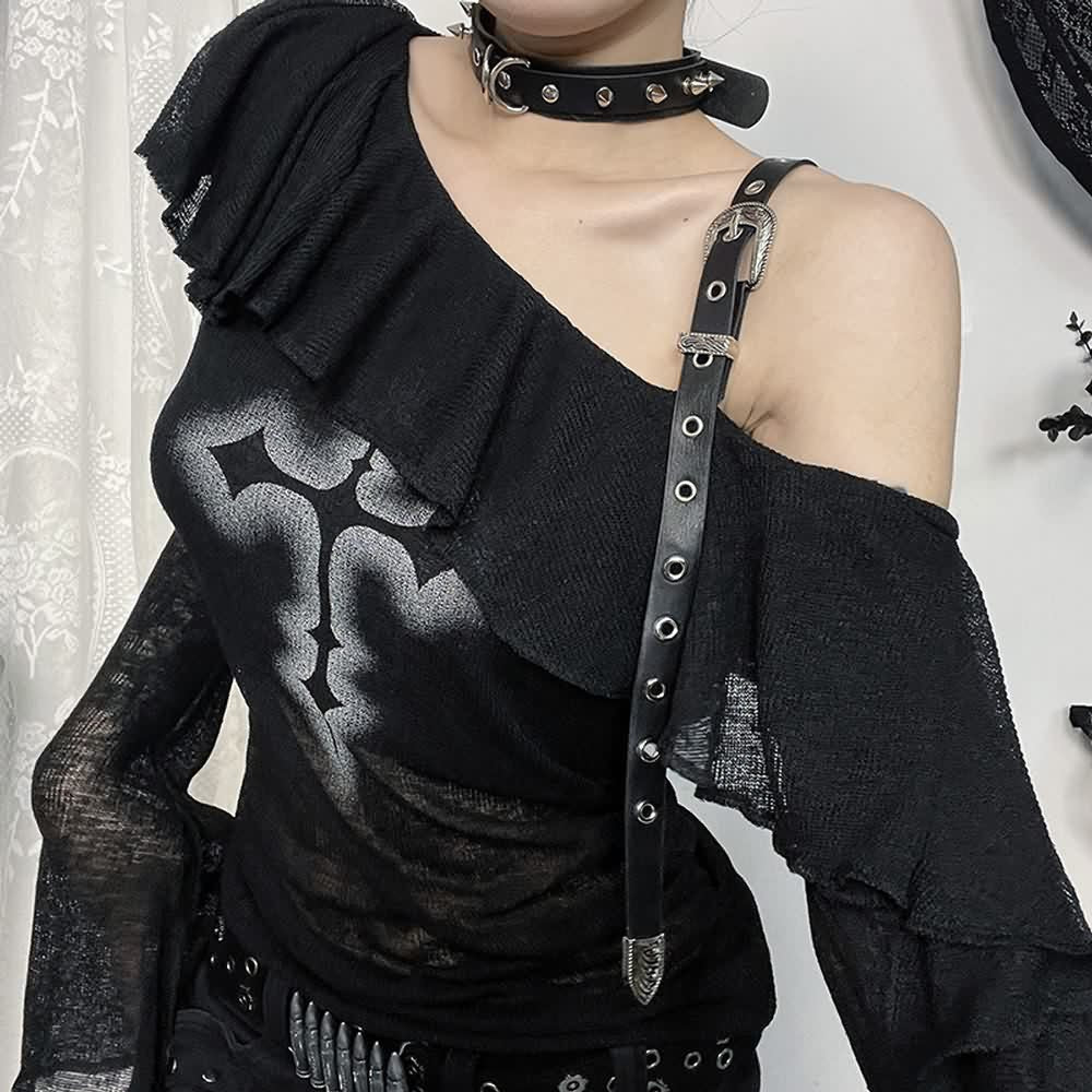 Gothic Bardot-Oberteil mit offenen Schultern und langen Ärmeln