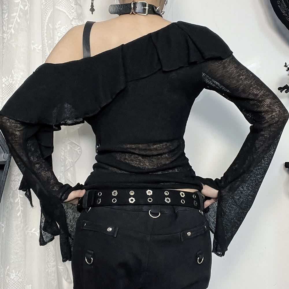 Gothic Bardot-Oberteil mit offenen Schultern und langen Ärmeln