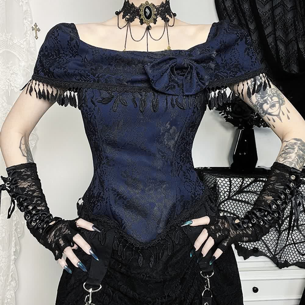 Gothic Open Shoulder Top And High Low Skirt