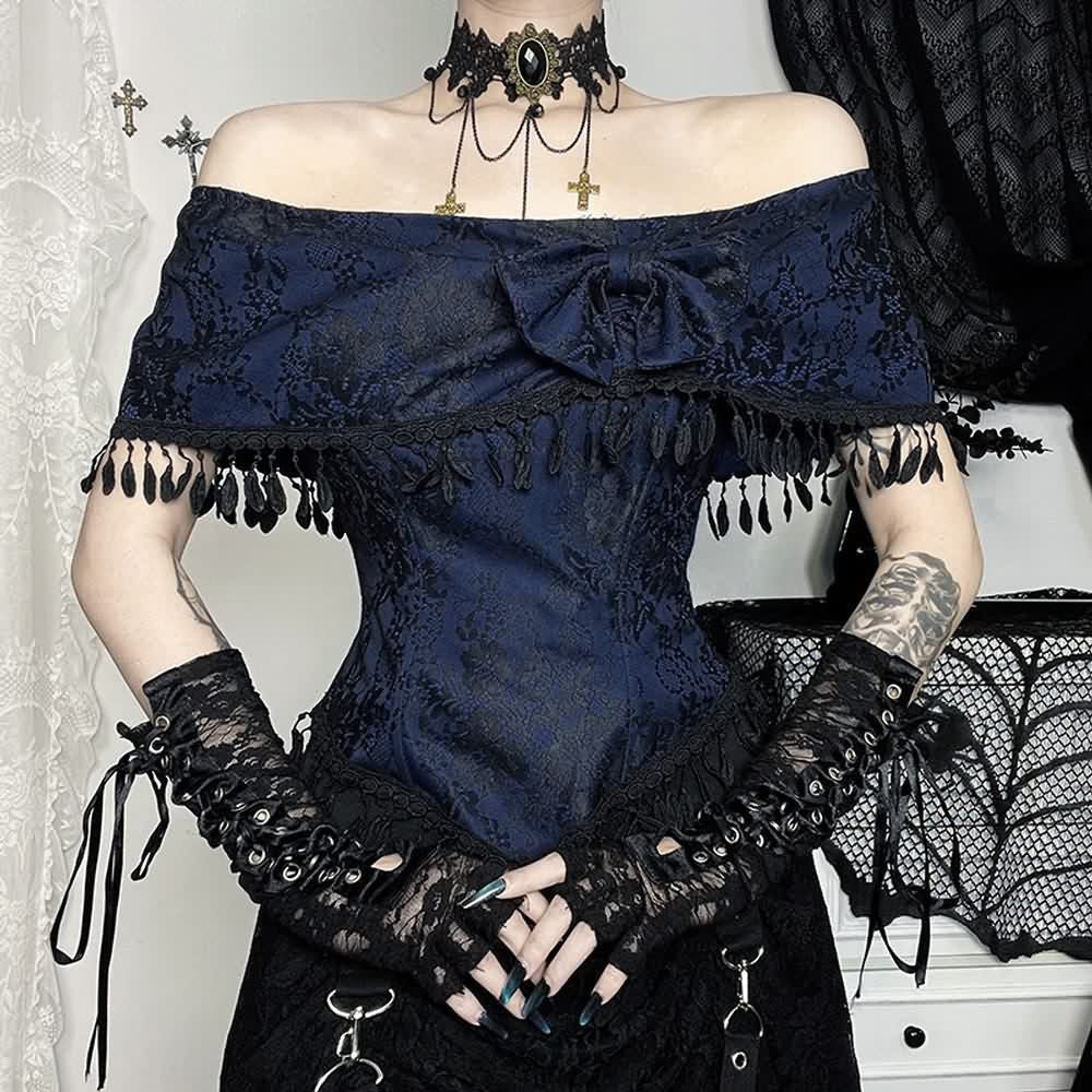 Gothic Open Shoulder Top And High Low Skirt