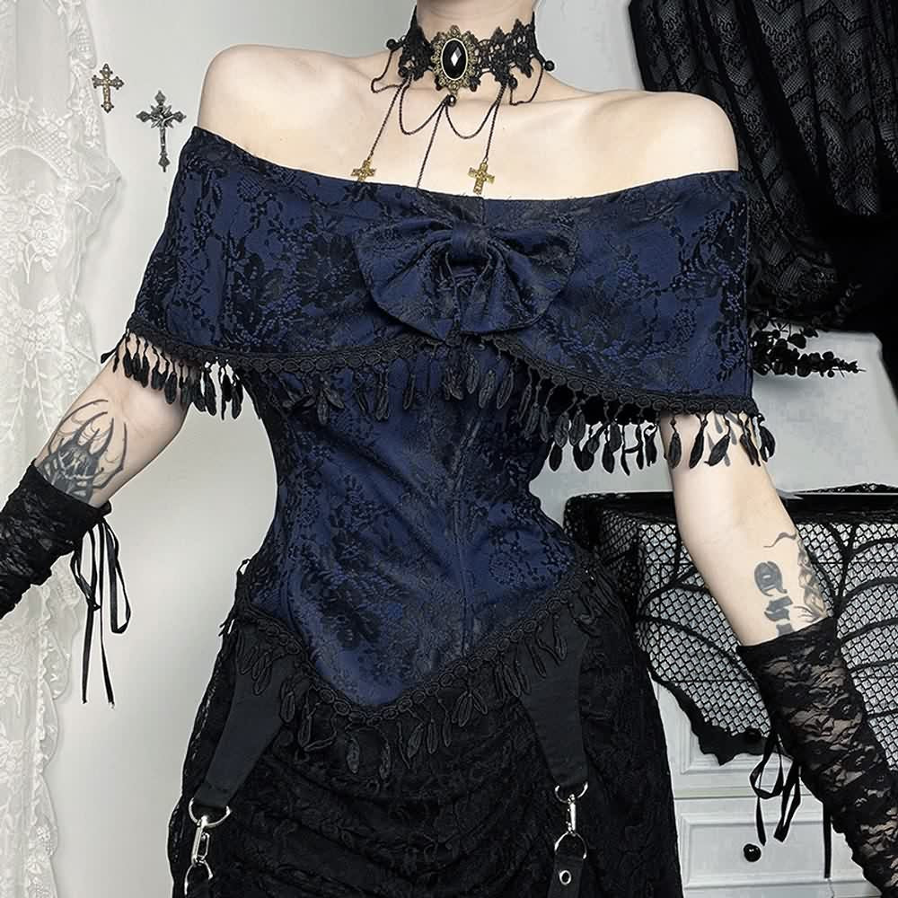 Gothic Open Shoulder Top And High Low Skirt