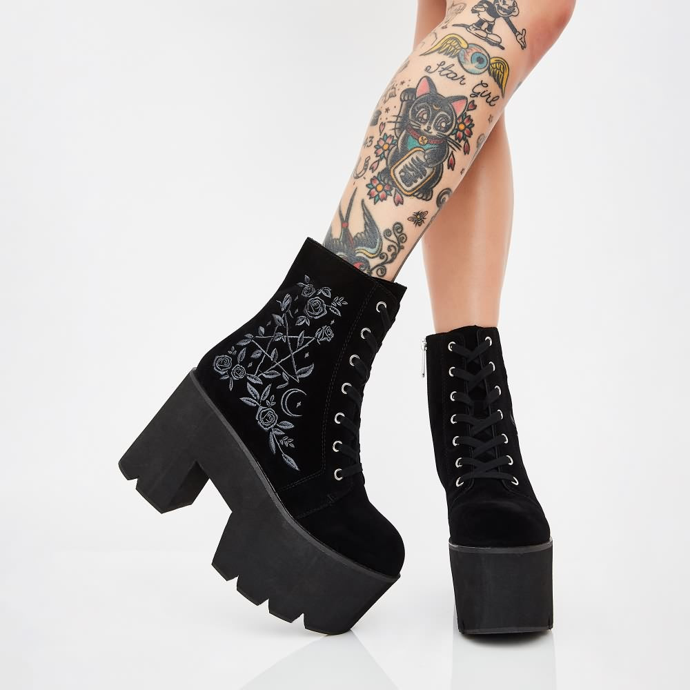 Gothic Pentagram Rose Platform Boots