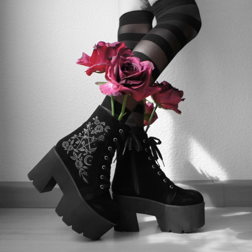 Gothic Pentagram Rose Platform Boots