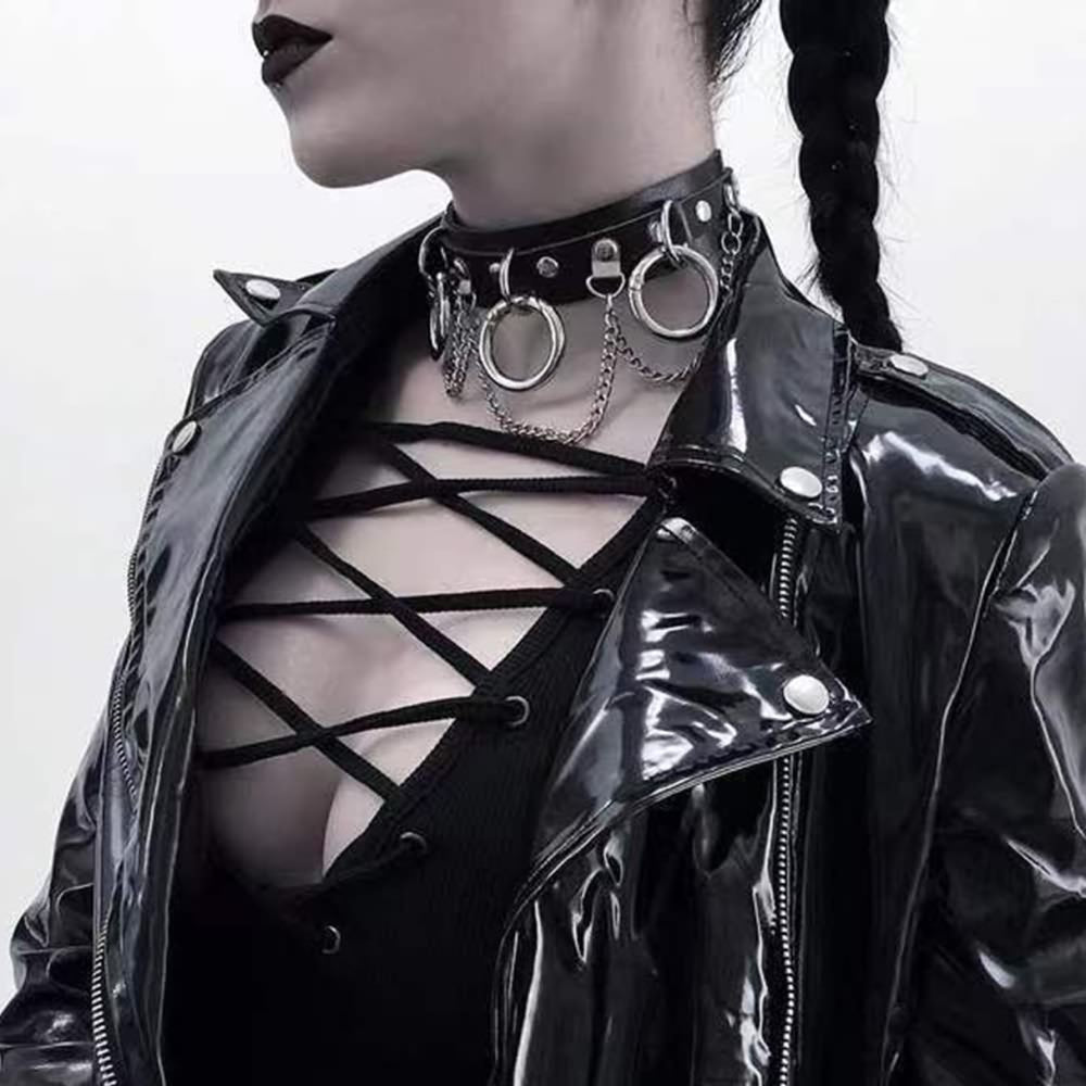 Gothic Punk Chain And Ring Choker