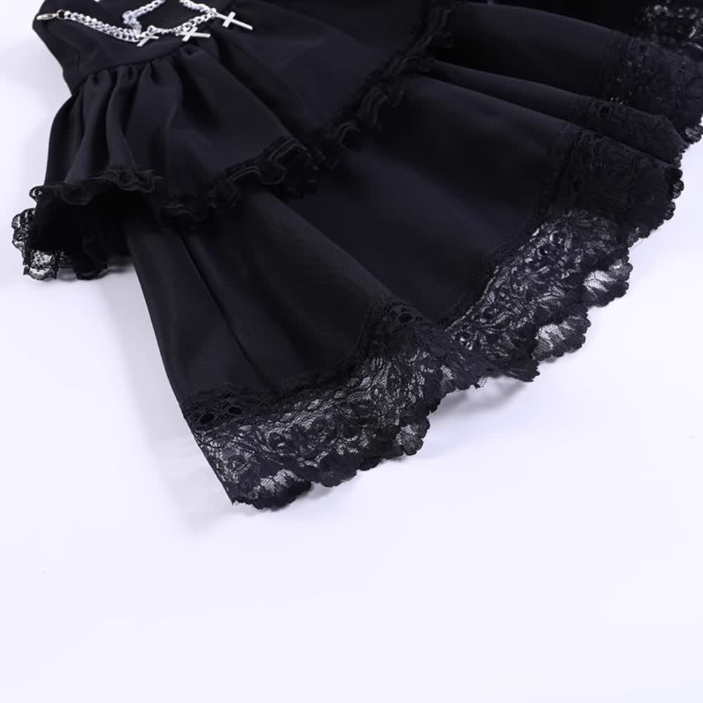 Gothic Punk Chain Lace Tiered Mini Skirt