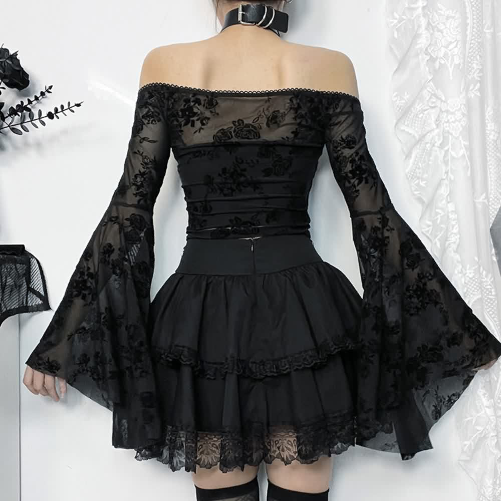 Gothic Punk Chain Lace Tiered Mini Skirt