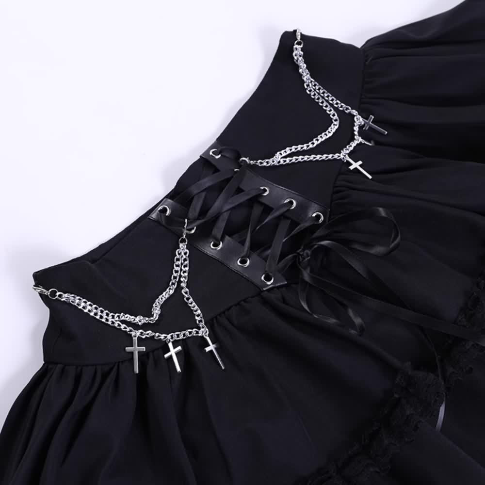 Gothic Punk Chain Lace Tiered Mini Skirt