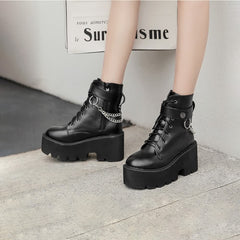 Gothic Punk Chain Leather Platform Boots